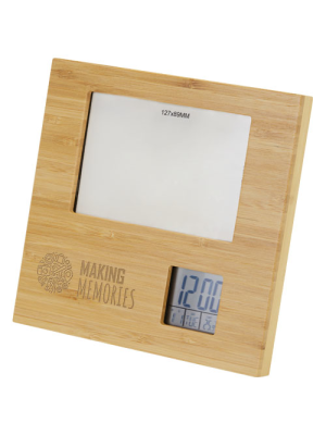 Marco de fotos de bambú con estación meteorológica 