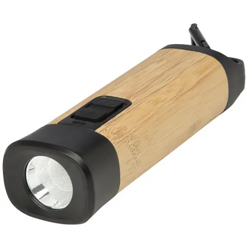 Linterna de plástico reciclado con mosquetón de bambú/RCS